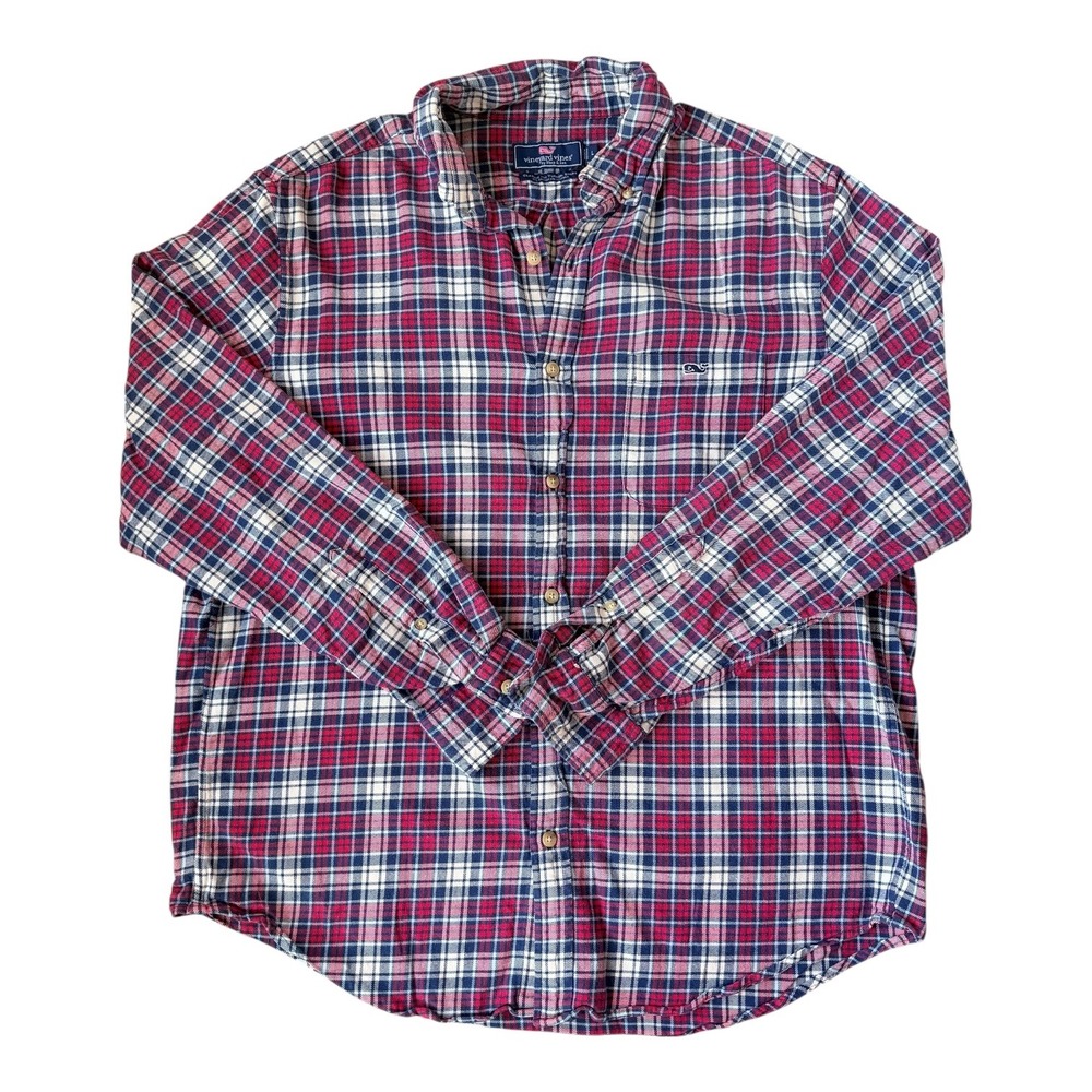 Vineyard Vines Mens Classic Fit Tucker Plaid Red Flannel Button Down Shirt Large